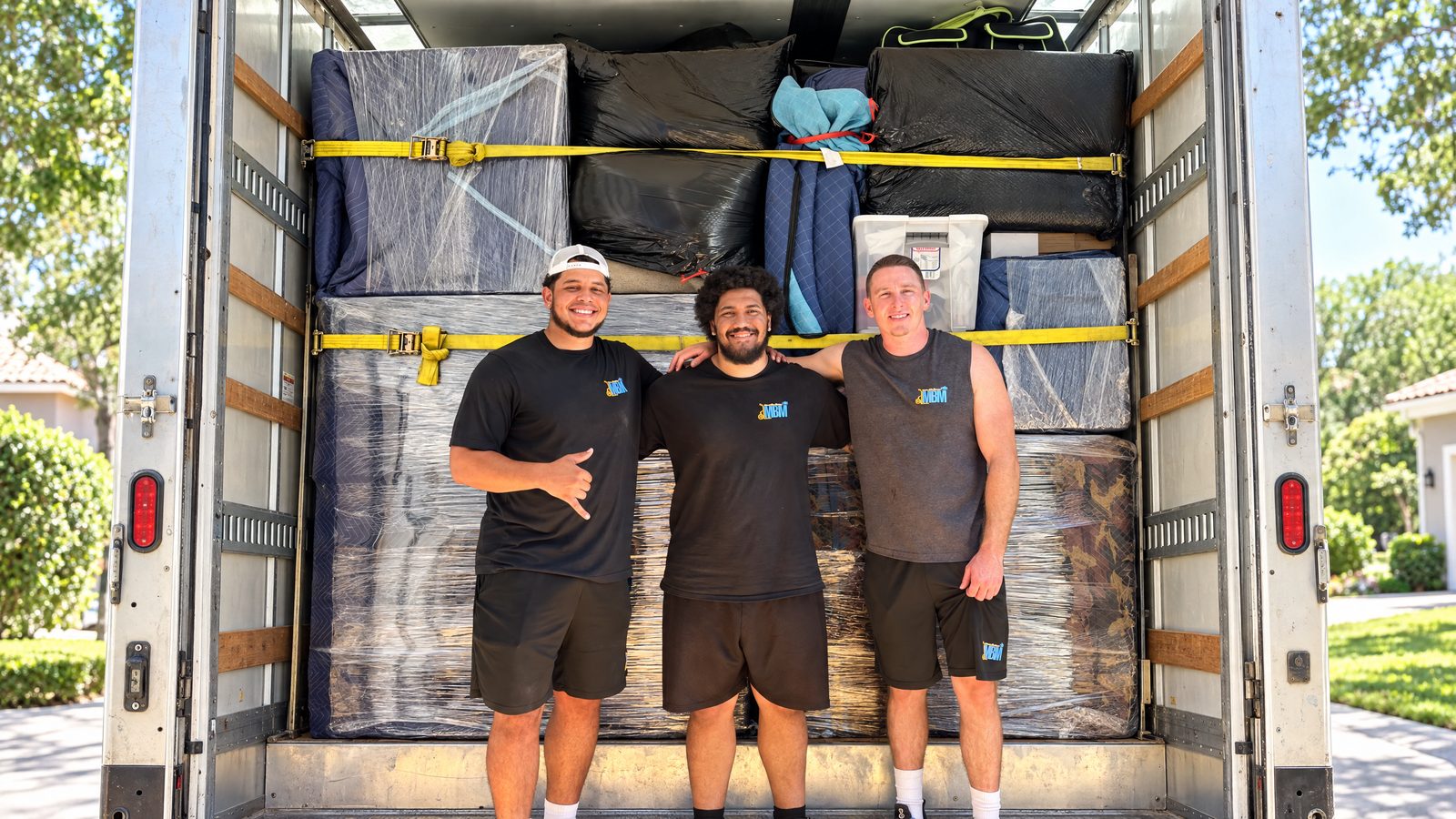 Real Mama Boy Movers team in front of a carefully loaded truck