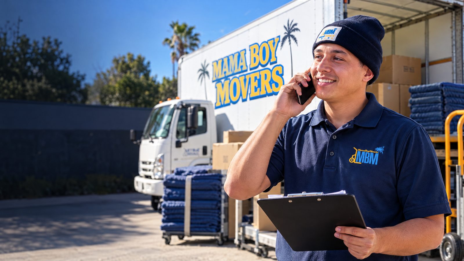 Mama Boy Movers coordinator ready to take a customer call