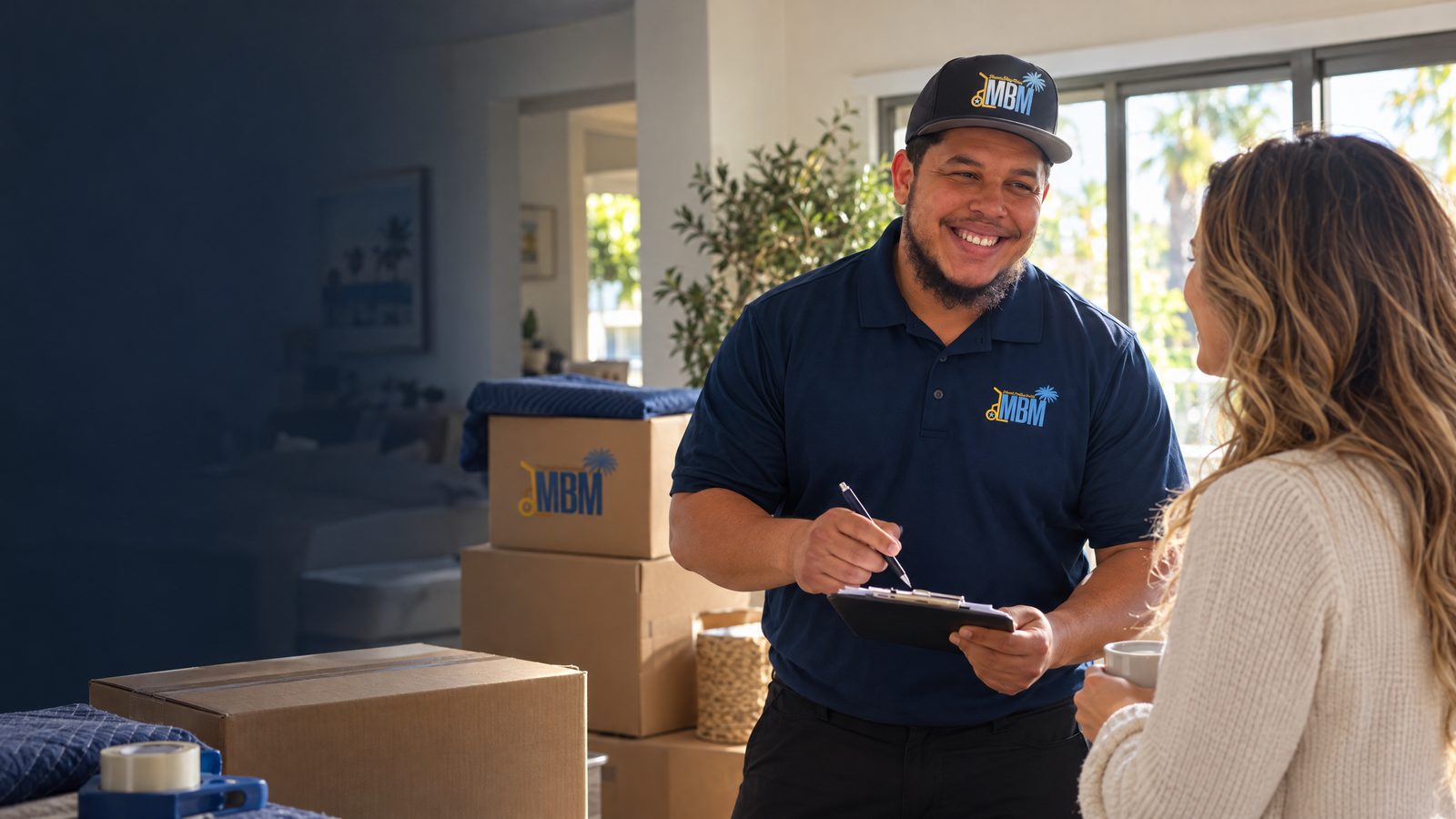Mama Boy Movers professional helping a homeowner plan a move