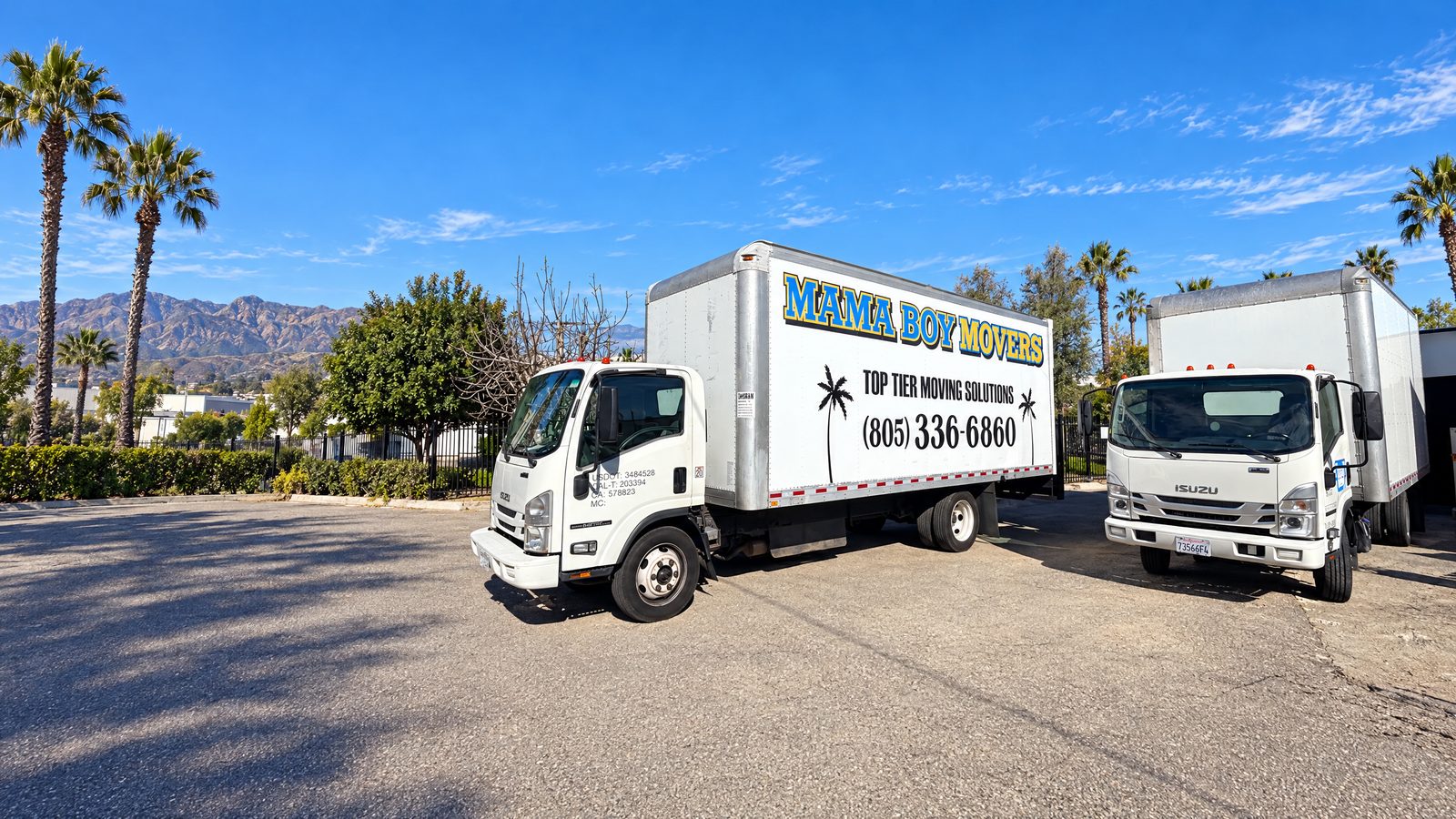 Two real Mama Boy Movers trucks in Ventura County, California