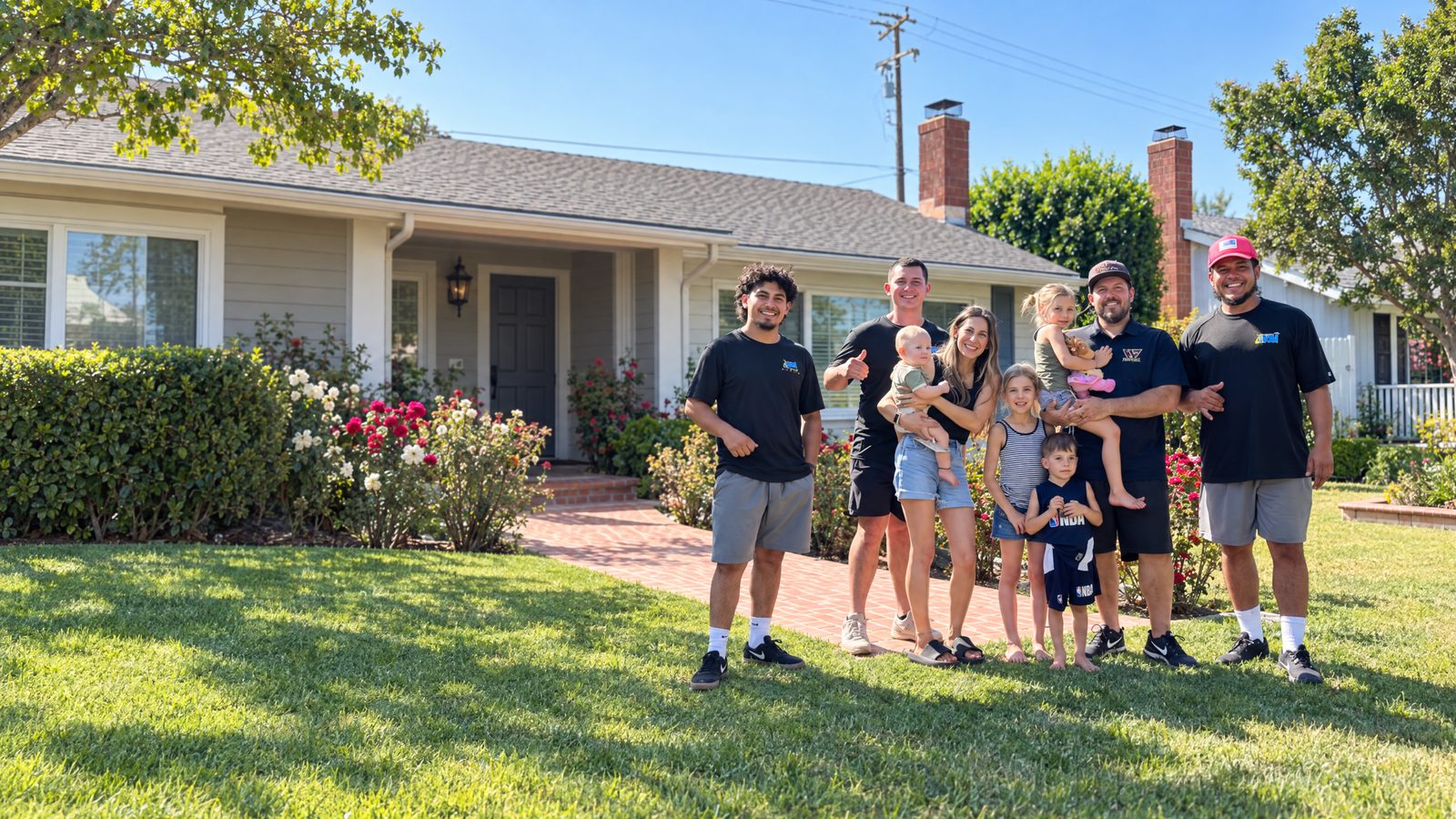 Happy Mama Boy Movers clients and crew outside a Ventura County home